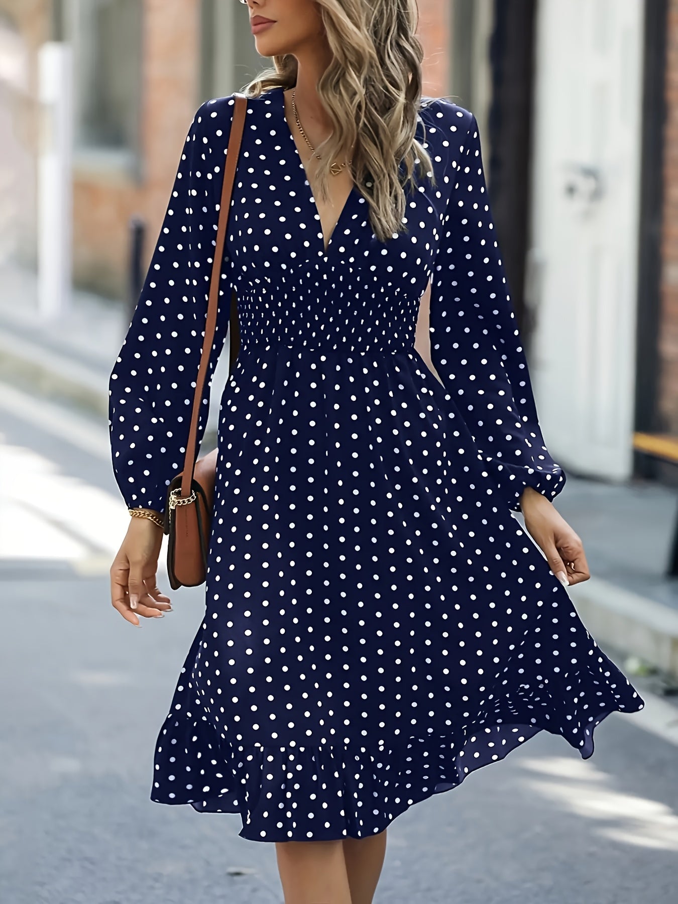 Ruby Kensington | Flowing Polka Dot Midi Dress For Women