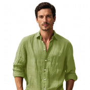 Basilio Levbrook | Linen-Look Long Sleeve Button-Up Shirt For Men