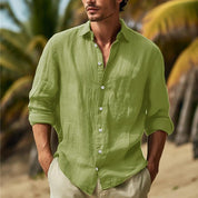 Basilio Levbrook | Linen-Look Long Sleeve Button-Up Shirt For Men