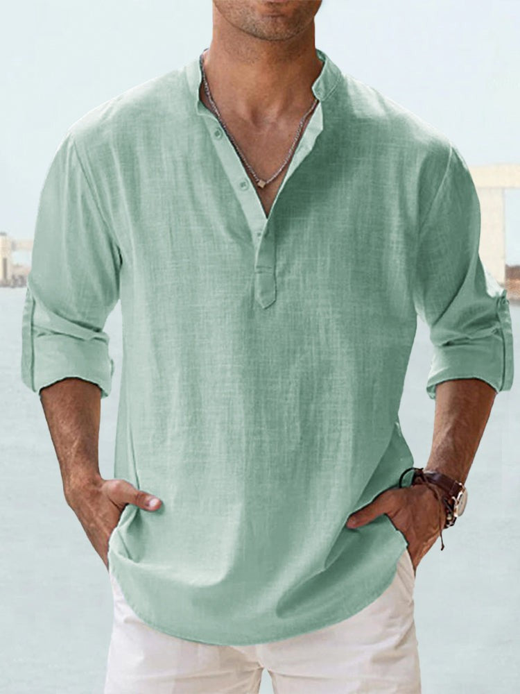 Paolo Everhurst | Stand Collar Roll Sleeve Shirt For Men