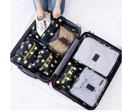 6-Piece Waterproof Packing Cubes Set - Black Lemon