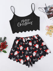 Snow Angel | Black Santa Baby Print Christmas Pyjamas For Women