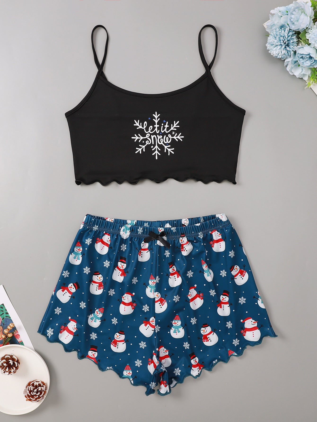 Snow Angel | Black Santa Baby Print Christmas Pyjamas For Women