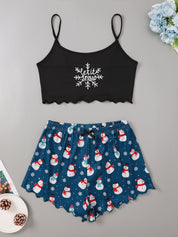 Snow Angel | Black Santa Baby Print Christmas Pyjamas For Women