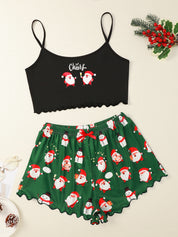 Snow Angel | Black Santa Baby Print Christmas Pyjamas For Women