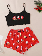 Snow Angel | Black Santa Baby Print Christmas Pyjamas For Women