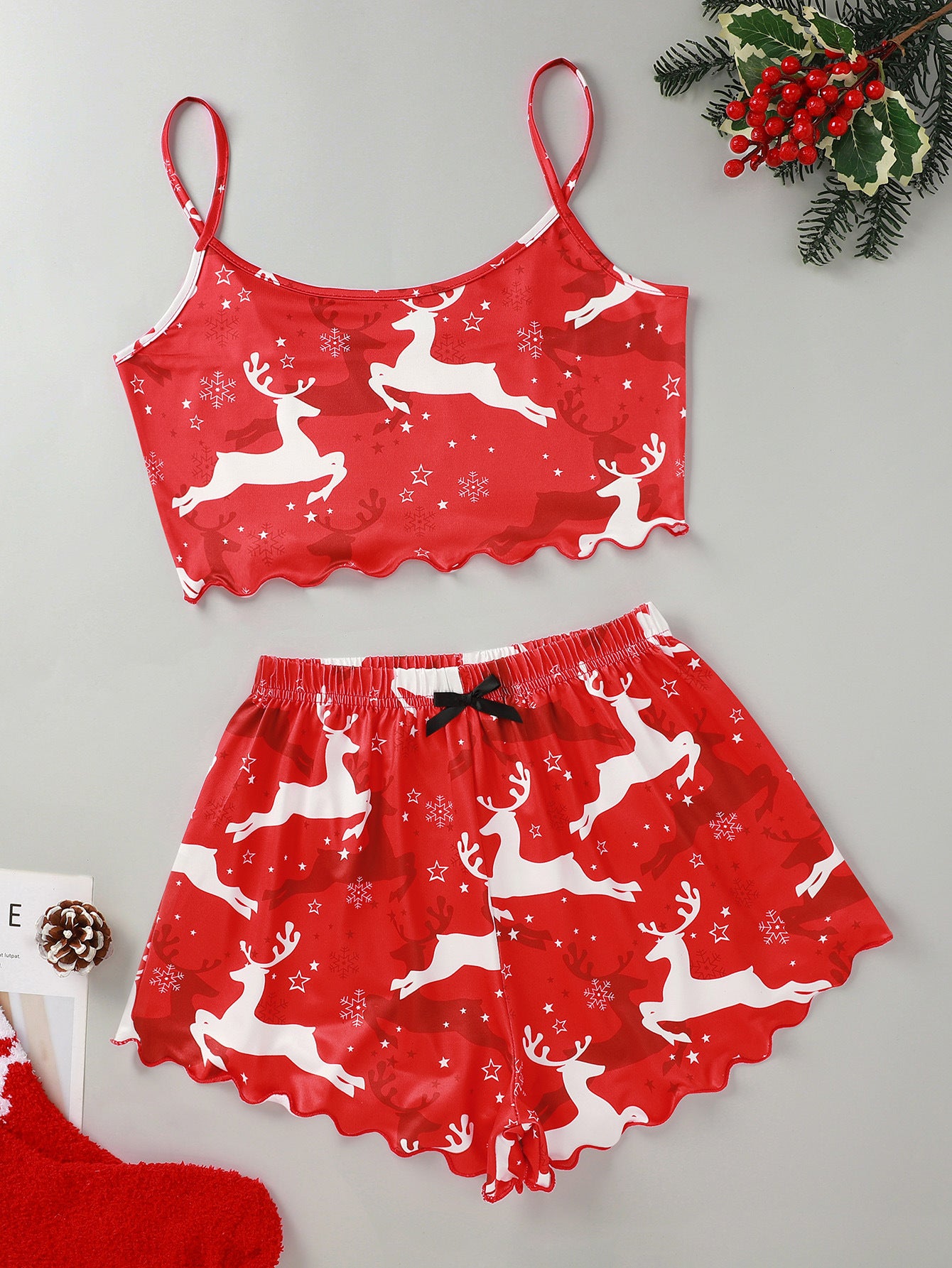 Snow Angel | Black Santa Baby Print Christmas Pyjamas For Women