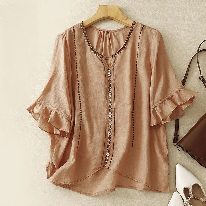Eloise Fairbanks | Embroidered Ruffle Sleeve Blouse