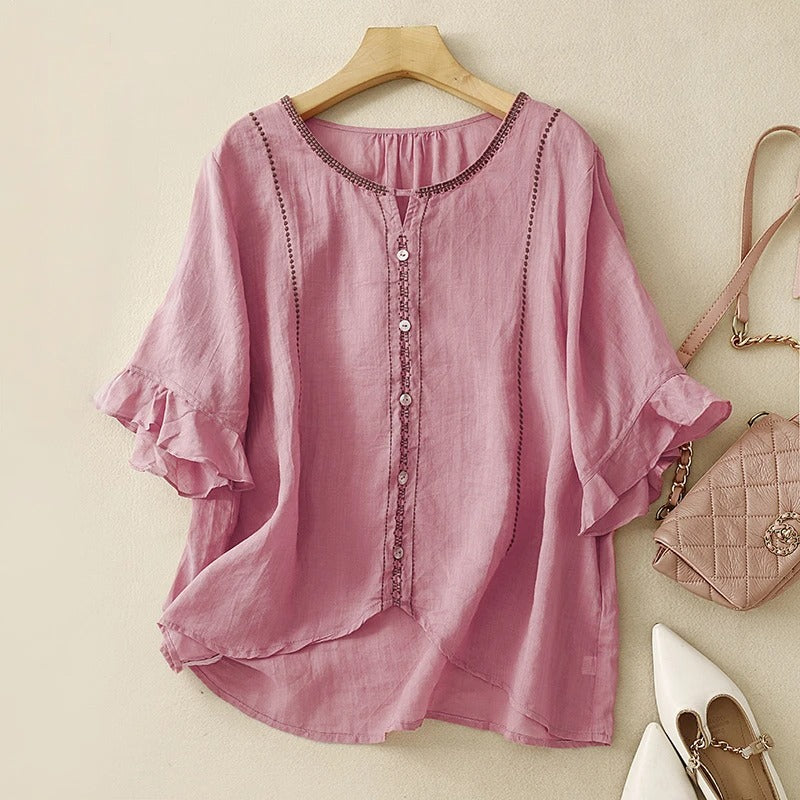 Eloise Fairbanks | Embroidered Ruffle Sleeve Blouse