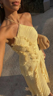 Grace Holloway | Pleated Ruffle Halter Maxi Dress For Women