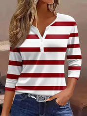Ruby Sanders | Striped V-Neck Top With ¾ Sleeves For Women