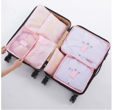 6-Piece Waterproof Packing Cubes Set - Pink Stripe