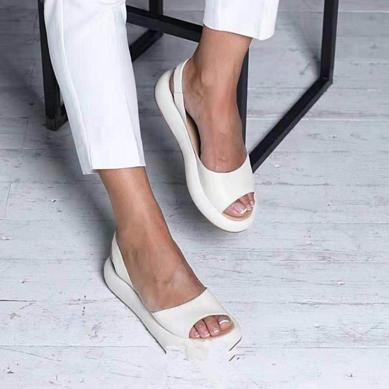 Noemi Corowa | White Peep-Toe Platform Wedge Sandals For Women