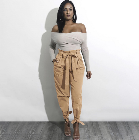 Verity Lawson | High-Waist Paperbag Pants With Tie Belt For Women