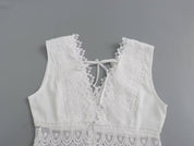 Amalia Henbridge | White Lace Trim V-Neck Midi Dress For Women