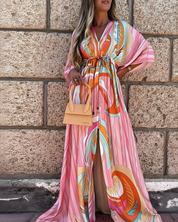 Celeste Moretti | Bohemian Maxi Dress With Luxe Artistic Print Detail For Women