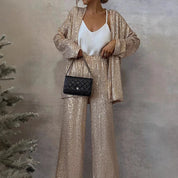 Amelia Hughes | Sequin Two-Piece Set With High-Waisted Pants For Women