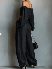 Jasmine Hartnett | Strapless Linen-Blend Set With Wide-Leg Pants For Women