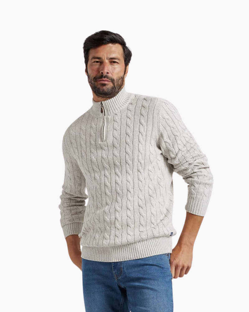 Francesco Bellandi | Cable Knit Half-Zip Sweater with Classic Texture For Men