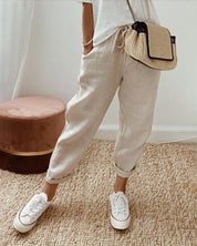 Matteo Ricci | Relaxed Linen Drawstring Trousers with Tapered Fit For Women