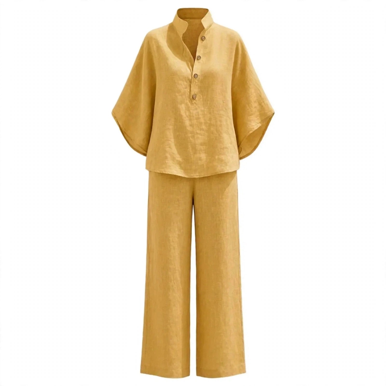 Ruby Fenton | Linen Batwing Sleeve Top and Wide-Leg Pants Set For Women