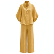 Ruby Fenton | Linen Batwing Sleeve Top and Wide-Leg Pants Set For Women