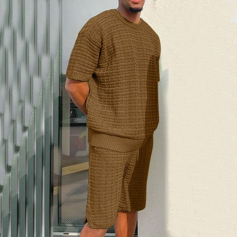Blake Sutton | Textured Knit Shirt & Shorts Set For Men