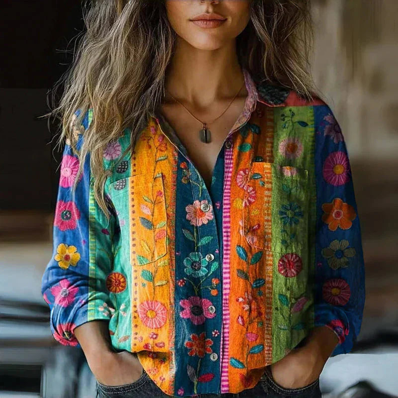 Élise Moreau | Vintage Bohemian Printed Button Shirt For Women