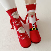 Joy | Red Santa Hand-Holding Christmas Socks Unisex & Couples