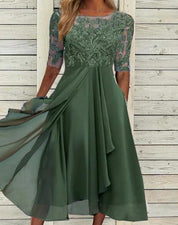 Isotta Penley | Lace Bodice Cascade Ruffle Midi Dress For Women