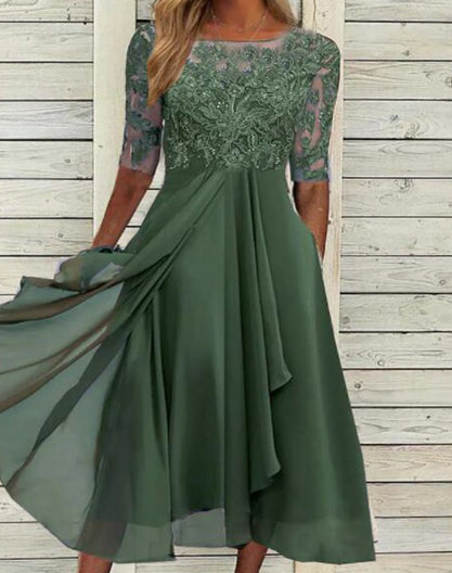 Isotta Penley | Lace Bodice Cascade Ruffle Midi Dress For Women