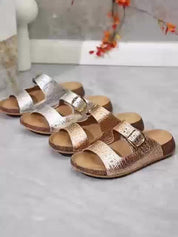 Miranda Ashfield | Croc-Embossed Buckle Sandals For Women