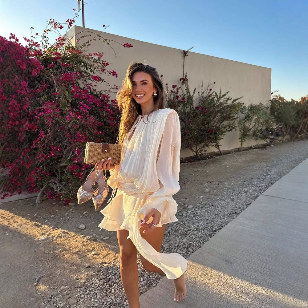 Alba Thornworth | Sheer Ruffle Blouse & Shorts Set For Women