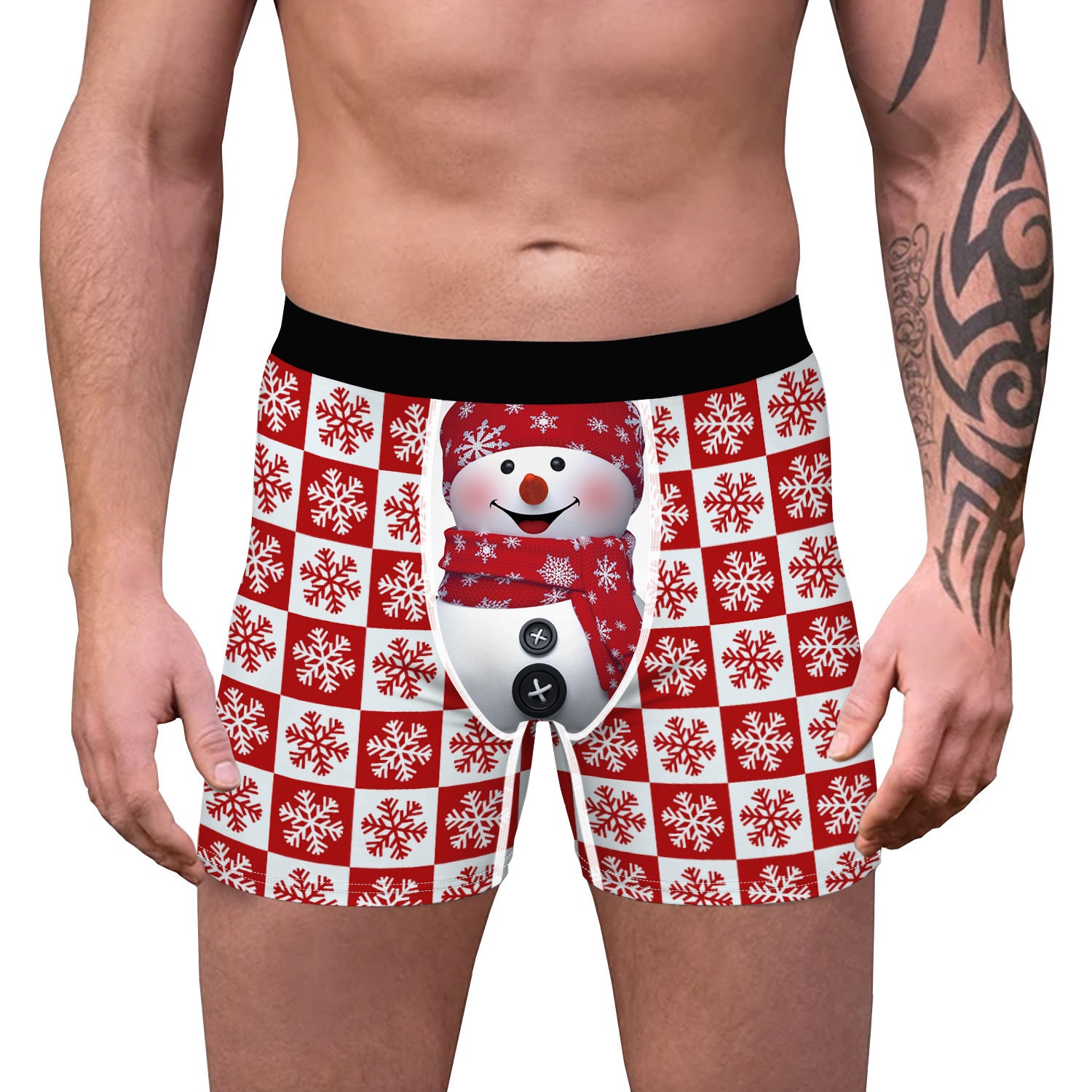 North Star | Red Snowman Print Christmas Boxer Shorts For Men
