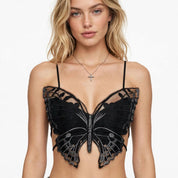 Harper Whitfield | Butterfly Embroidered Halter Crop Top For Women