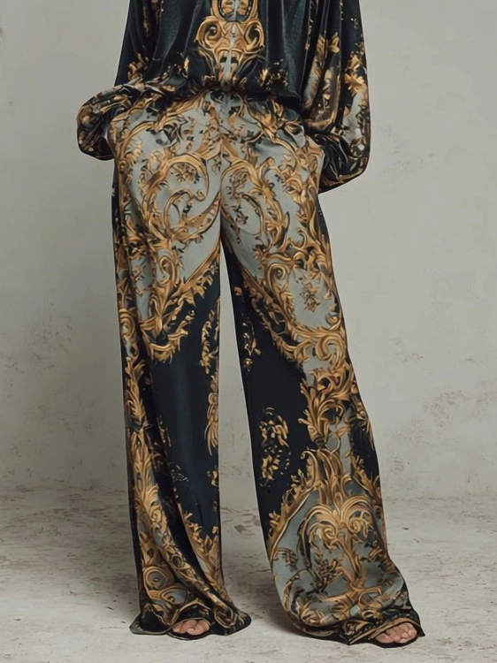 Margot Ashwood | Retro Baroque Print Wide-Leg Set For Women