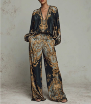 Margot Ashwood | Retro Baroque Print Wide-Leg Set For Women