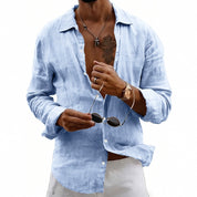 Nicola Saxcroft | Crinkle Linen-Look Long Sleeve Beach Shirt For Men