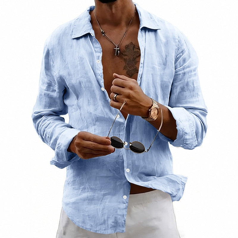 Nicola Saxcroft | Crinkle Linen-Look Long Sleeve Beach Shirt For Men