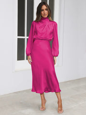 Ruby Anderson | Satin High-Neck Midi Dress For Women