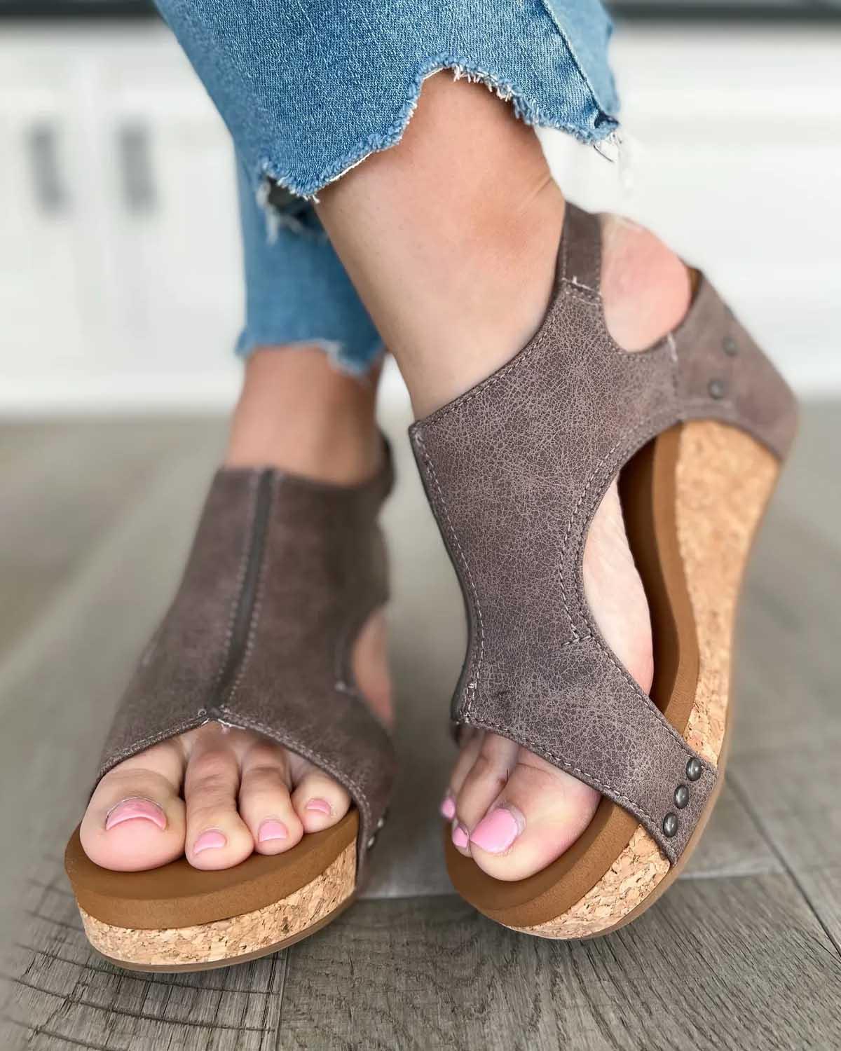 Torvella Lift | Cork Wedge Cut-Out Sandals