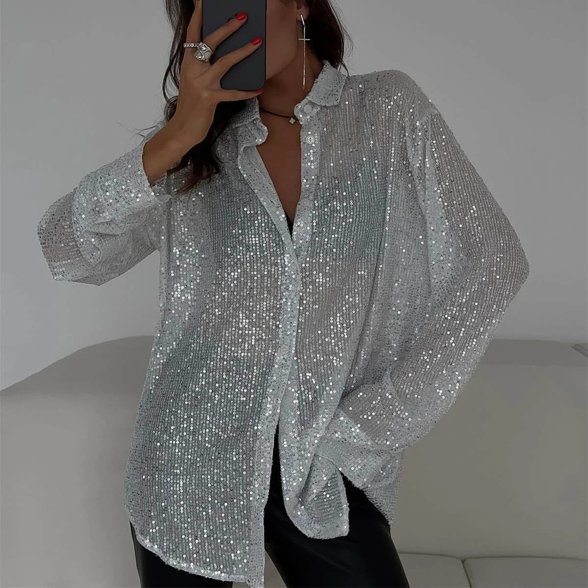 Ailsa Glenfield | Sheer Sequin Oversized Party Shirt For Women (Christmas / NYE)