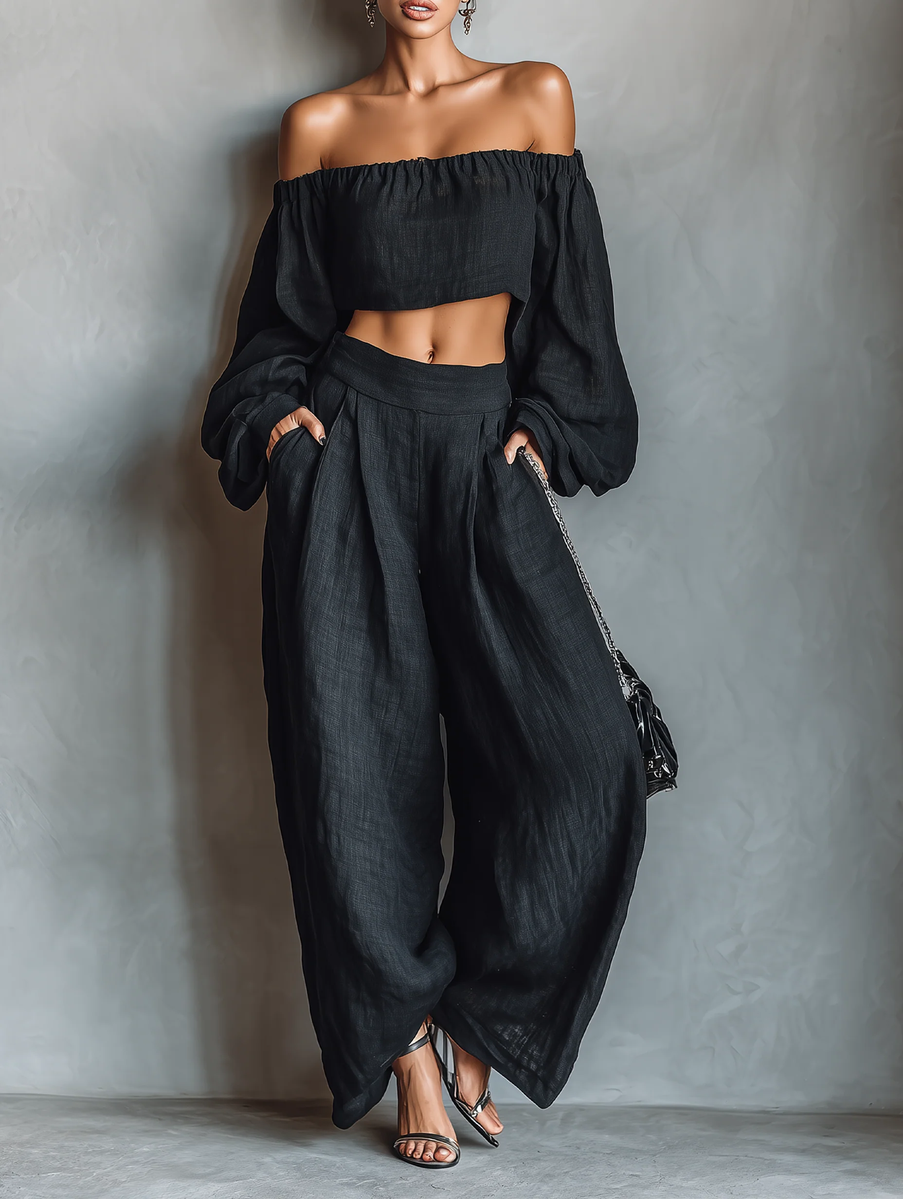 Jasmine Hartnett | Strapless Linen-Blend Set With Wide-Leg Pants For Women