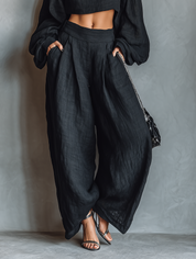 Jasmine Hartnett | Strapless Linen-Blend Set With Wide-Leg Pants For Women