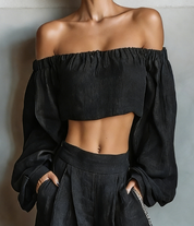 Jasmine Hartnett | Strapless Linen-Blend Set With Wide-Leg Pants For Women