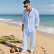 Valerio Gilgate | Linen-Look Shirt And Trousers Set For Men