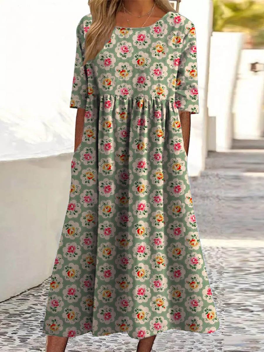 Tina Colebridge | Floral Print Half Sleeve Midi Dress For Women