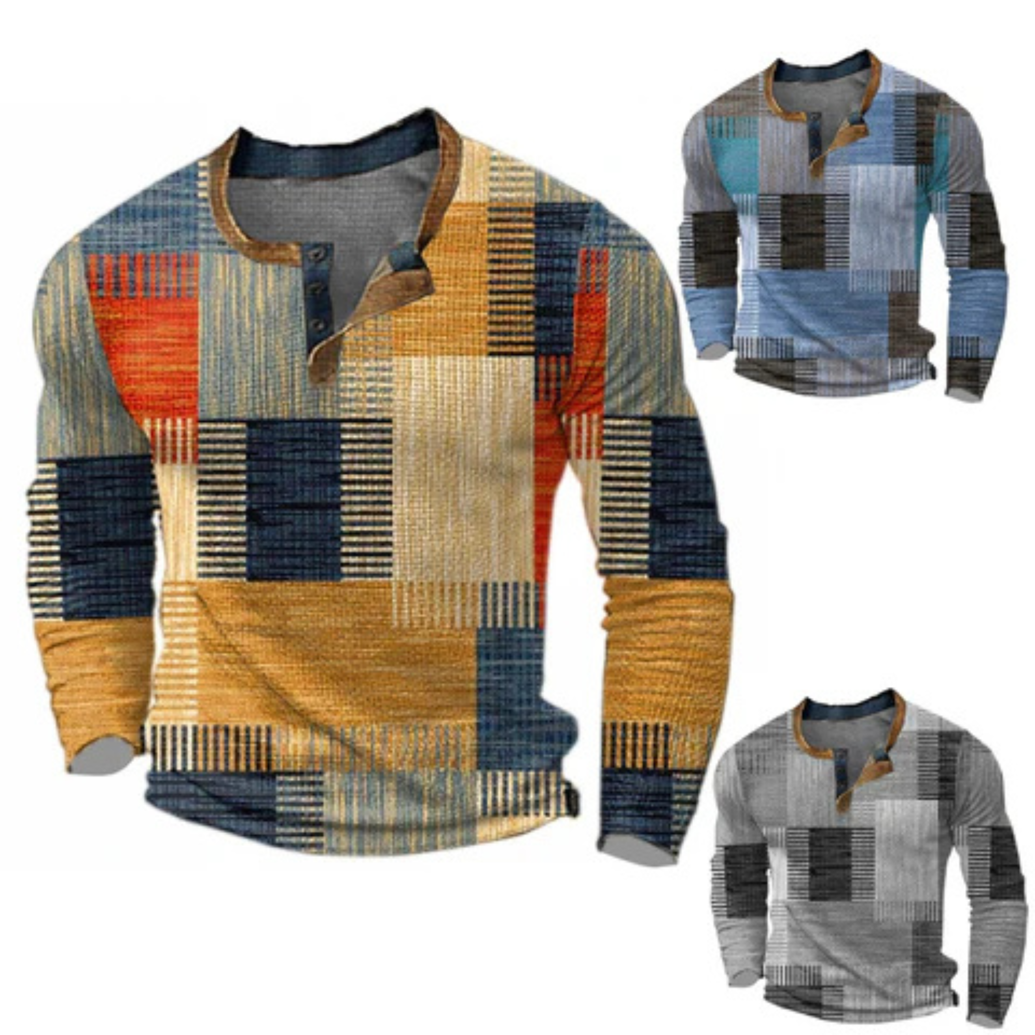 Ethan Morrison | Geometric Waffle Henley Sweater For Men