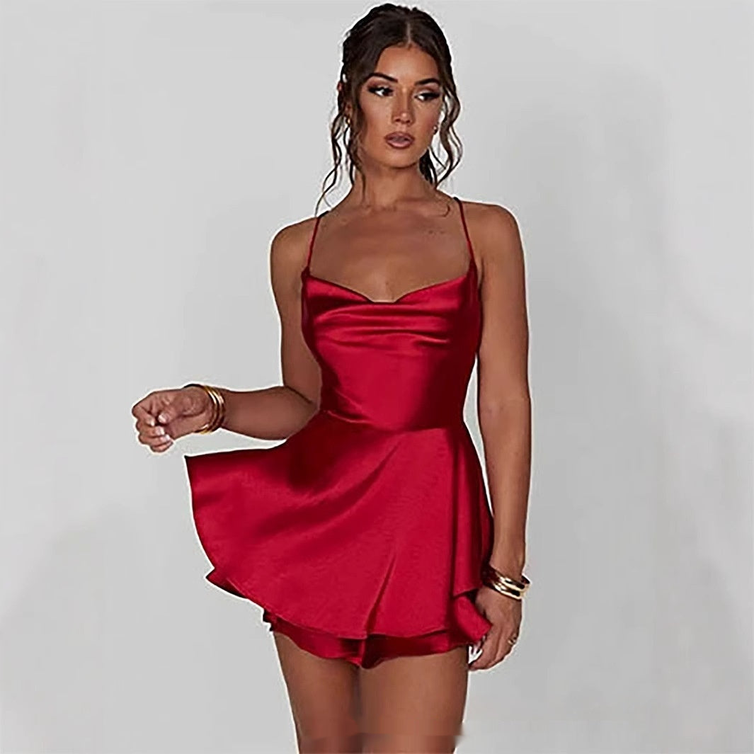 Olivia Martin | Satin Cowl Neck Mini Dress For Women