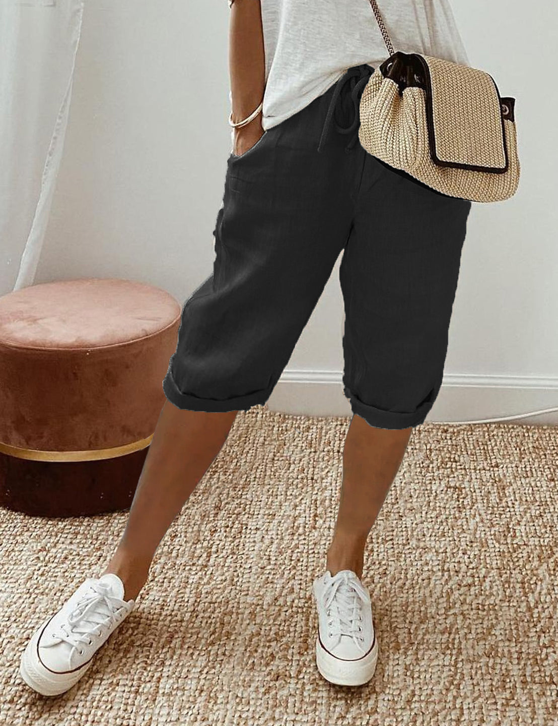 Ottavia Merimbula | Stone Cropped Linen-Look Pants For Women